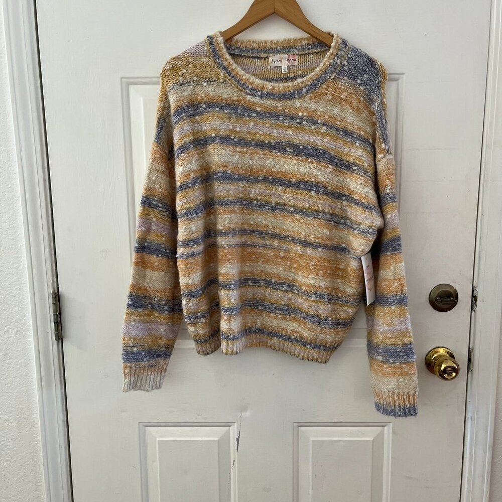 Hazel Moon Woman's Minimalist Striped Over-Size Soft Sweater Sz XL